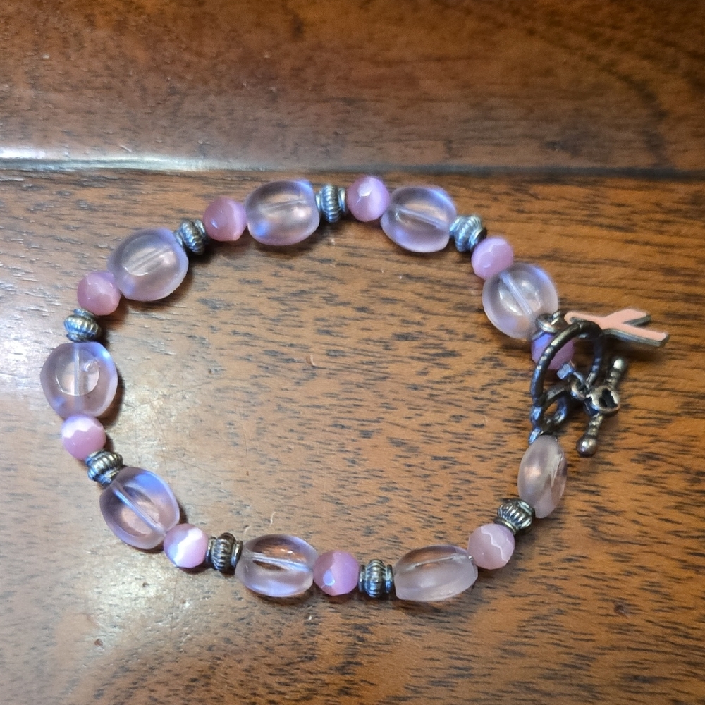 Artisan Pink and Silver Beaded Bracelet
